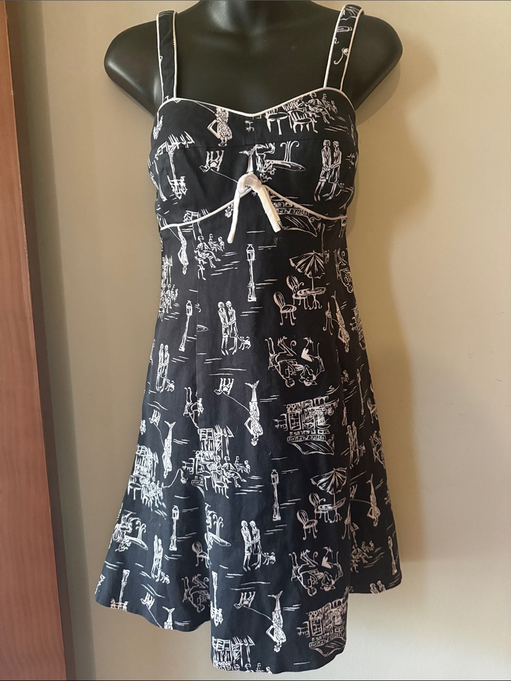 80’s Rock a billy  Black and White Toile-Print Mini Dress